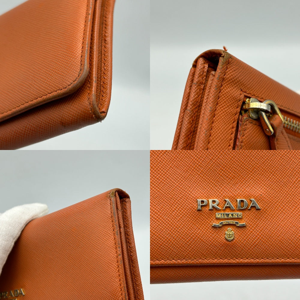 PRADA プラダ サフィアーノ レザー 長財布 オレンジ ブランド 小銭入れ レディース カードポケット 中古 W４