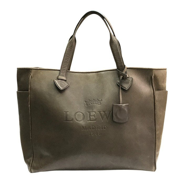LOEWE ロエベ ヘリテージ トートバッグ レディース レザー ロゴ型押し 大型 ダークブラウン 中古 T1