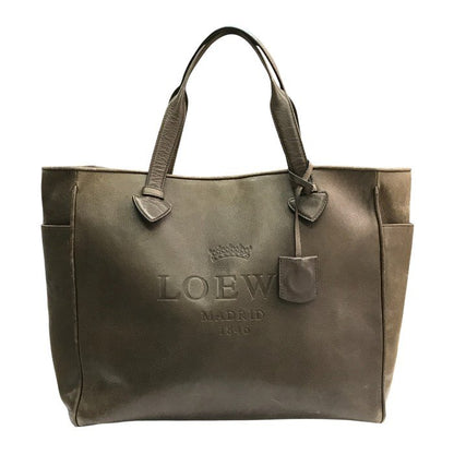 LOEWE ロエベ ヘリテージ トートバッグ レディース レザー ロゴ型押し 大型 ダークブラウン 中古 T1