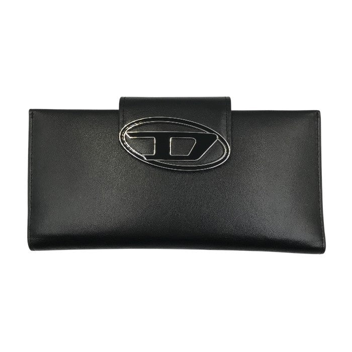 DIESEL ディーゼル 長財布 レディース ユニセックス レザー 小銭入れあり シンプル メタルロゴ ブラック X08823PR818 中古 T1