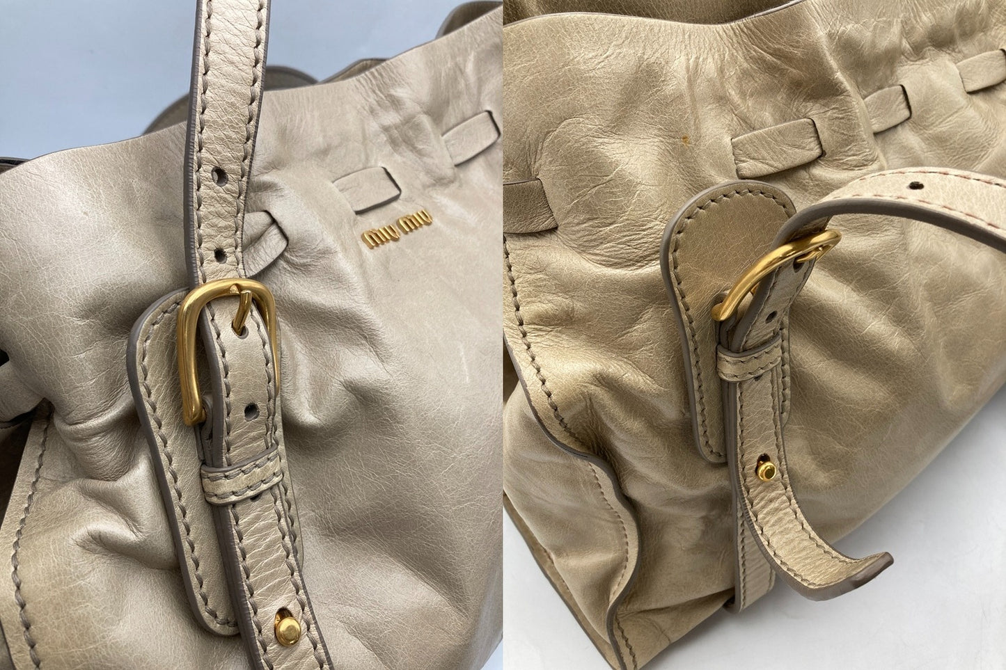 miumiu ミュウミュウ サイドリボン レザー トートバッグ レディース 中古 D4