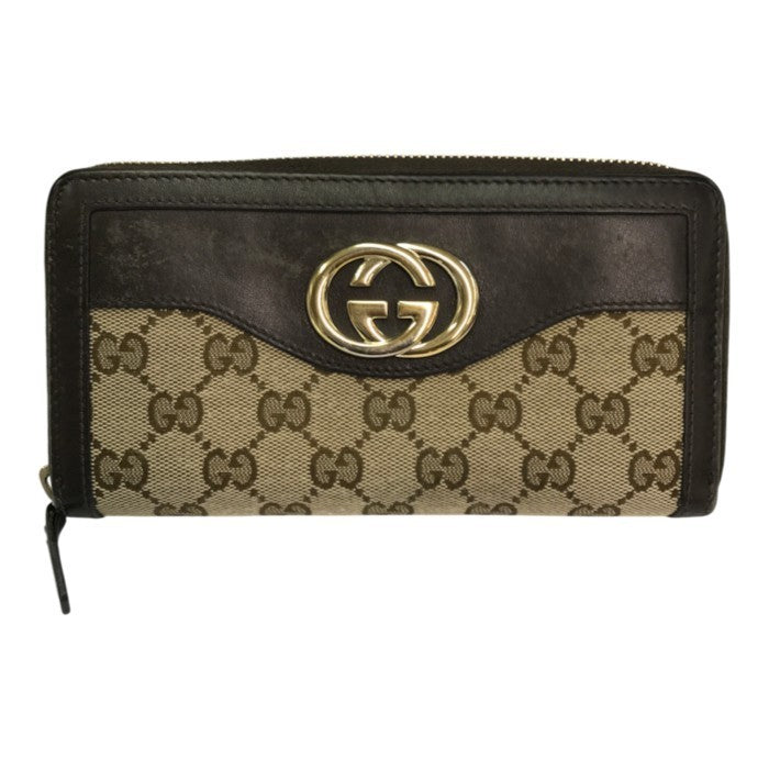 GUCCI グッチ GGキャンバス 長財布 ユニセックス ラウンドファスナー インターロッキングG ロングウォレット ブラウン/ブラック 308012 中古 T1