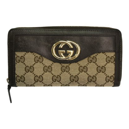 GUCCI グッチ GGキャンバス 長財布 ユニセックス ラウンドファスナー インターロッキングG ロングウォレット ブラウン/ブラック 308012 中古 T1