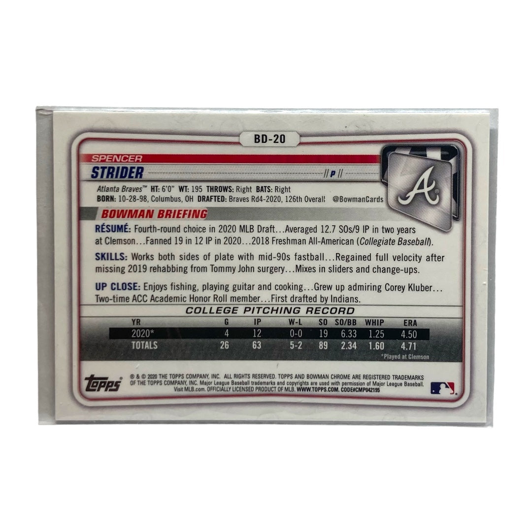 TOPPS MLBカード BOWMAN CHROME 1ST SPENCER STRIDER BRAVES #BD-20 中古 IT2