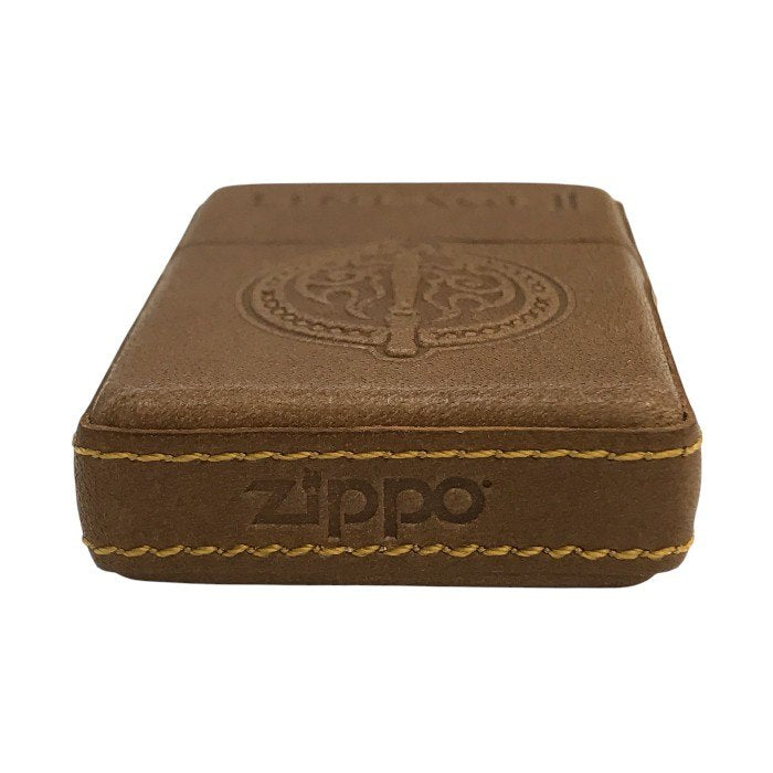 リネージュII × ZIPPO 3周年記念 種族シリーズ ドワーフ オイルライター LINEAGE 限定100個 シリアルナンバー 革巻き 型押し レザー ブラウン 中古 T1