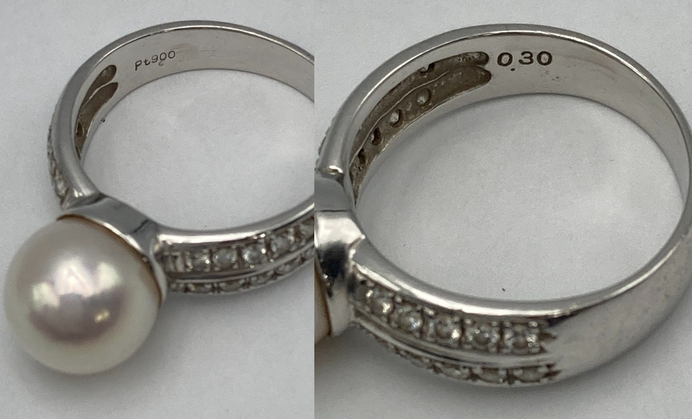 Pt900 パール9.0mm ダイヤ0.30ct リング 11号 中古 D4