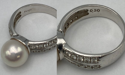 Pt900 パール9.0mm ダイヤ0.30ct リング 11号 中古 D4