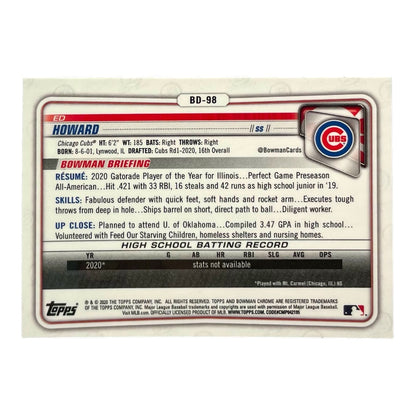 TOPPS MLBカード BOWMAN CHROME 1ST ED HOWARD CHICAGO CUBS #BD-98 中古 IT2