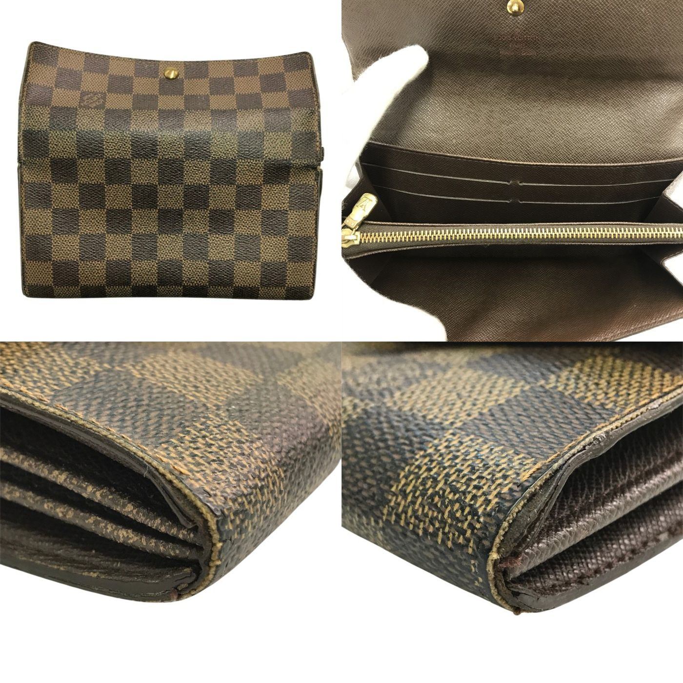LOUIS VUITTON ルイヴィトン ダミエ ポシェット ポルト モネ クレディ 長財布 二つ折り カード6枚 ブラウン N61724 中古 T1