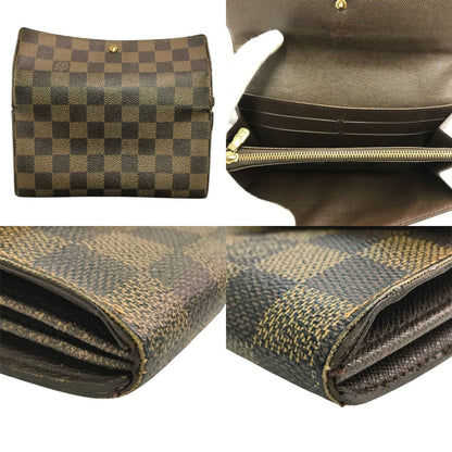 LOUIS VUITTON ルイヴィトン ダミエ ポシェット ポルト モネ クレディ 長財布 二つ折り カード6枚 ブラウン N61724 中古 T1