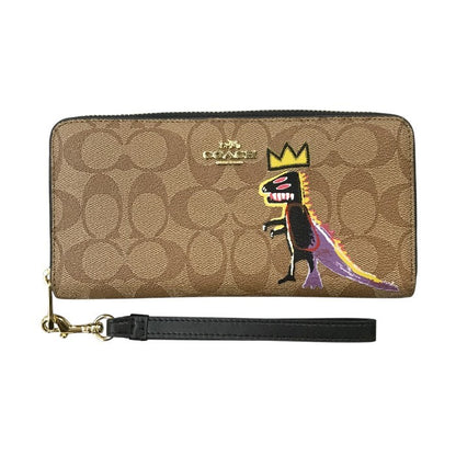 COACH コーチ 長財布 ユニセックス PVCシグネチャー バスキア コラボ 恐竜 ラウンドジップ ファスナー ブラウン F2181 C5615 中古 T1