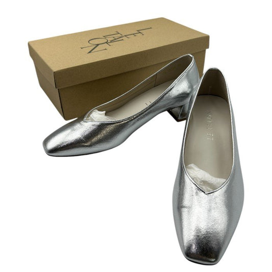 LETALON ルタロン スクエアVカット 4cm パンプス 24.5cm シルバー 靴 シューズ レディース ヒール 中古 W４