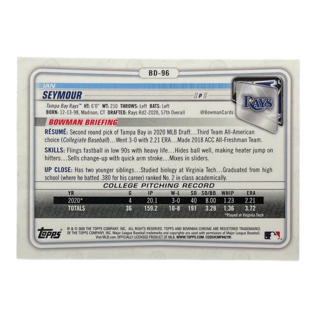 TOPPS MLBカード BOWMAN CHROME 1ST IAN SEYMOUR TAMPA BAY RAYS #BD-96 中古 IT2