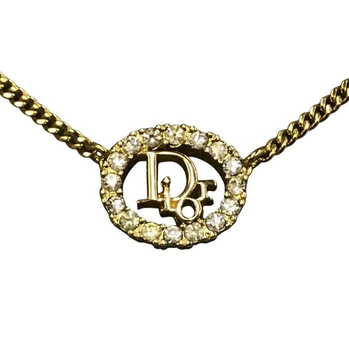 Christian Dior クリスチャンディオール ネックレス レディース CD ロゴ ラインストーン ヴィンテージ ゴールド 40cm 中古 T1