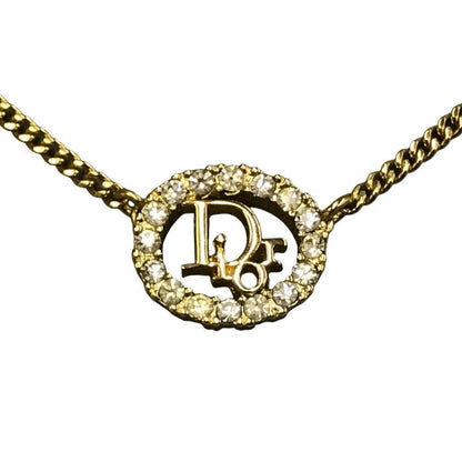 Christian Dior クリスチャンディオール ネックレス レディース CD ロゴ ラインストーン ヴィンテージ ゴールド 40cm 中古 T1