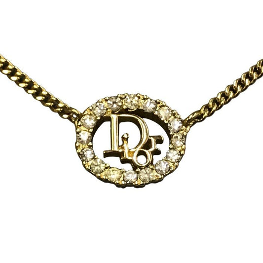 Christian Dior クリスチャンディオール ネックレス レディース CD ロゴ ラインストーン ヴィンテージ ゴールド 40cm 中古 T1