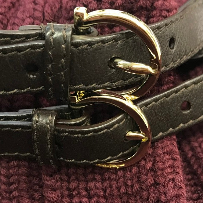 Salvatore Ferragamo サルヴァトーレ フェラガモ ポンチョ レディース ニット ロング カーディガン ベルト ボルドー Lサイズ 中古 T1