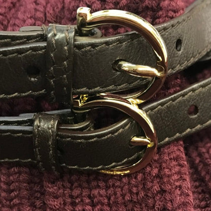 Salvatore Ferragamo サルヴァトーレ フェラガモ ポンチョ レディース ニット ロング カーディガン ベルト ボルドー Lサイズ 中古 T1