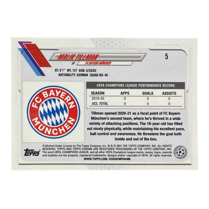 TOPPS サッカーカード CHROME MALIK TILLMAN BAYERN MUNCHEN #5 中古 IT2