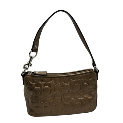 COACH コーチ ハンドバッグ レディース レザー エンボス ブロンズ ミニ 小さめ 型押し シグネチャー 総柄 中古 W４