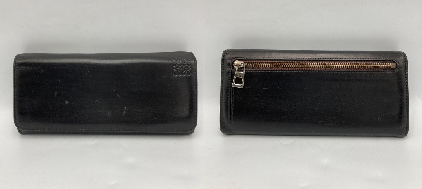 LOEWE ロエベ レザー 2つ折り長財布 アナグラム ブラック 中古 D4