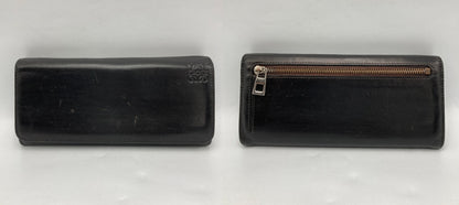 LOEWE ロエベ レザー 2つ折り長財布 アナグラム ブラック 中古 D4