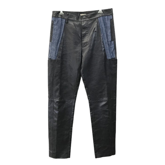 BOTTEGA VENETA ボッテガヴェネタ パンツ メンズ レザー/麻/綿 異素材 ズボン ブラック/ブルー 46サイズ 中古 T1