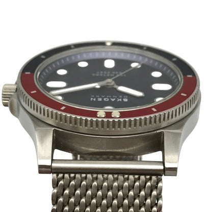 SKAGEN スカーゲン FISK 腕時計 メンズ アナログ クォーツ フィスク SS 回転ベゼル ネイビー/レッド/シルバー SKW6668 中古 T1
