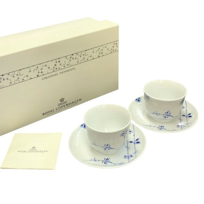 Royal Copenhagen ロイヤルコペンハーゲン ブルーパルメッテ ペアティーセット 125ml カップ&ソーサー 小ぶり ハンドルなし 小皿使用可 食洗器可 中古 T1