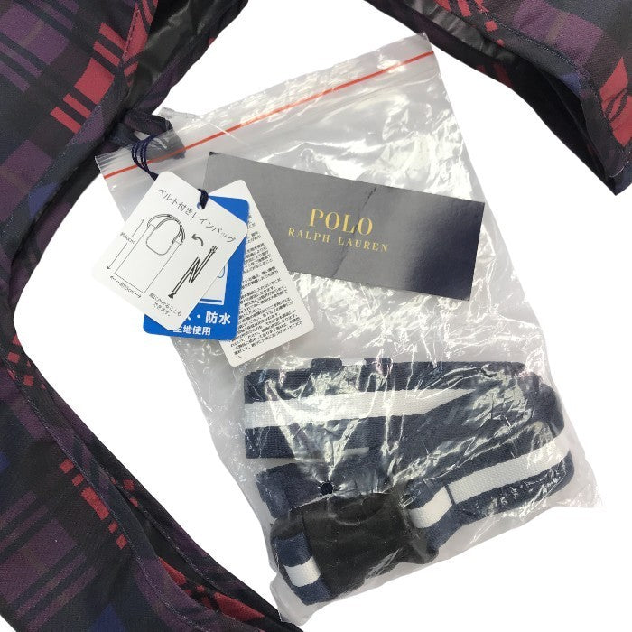 POLO RALPH LAUREN ラルフローレン トートバッグ レディース チェック柄 撥水/防水 ベルト付き エコバッグ ポロベア ネイビー/レッド 中古 T1