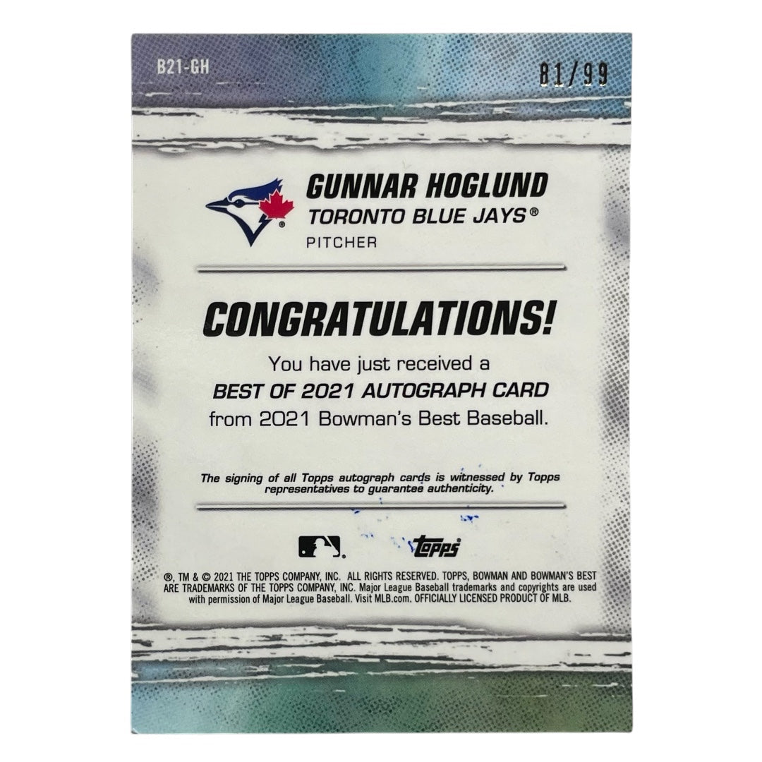 TOPPS MLBカード BOWMAN'S BEST GUNNAR HOGLUND TORONTO BLUE JAYS /99 #B21-GH 中古 IT2