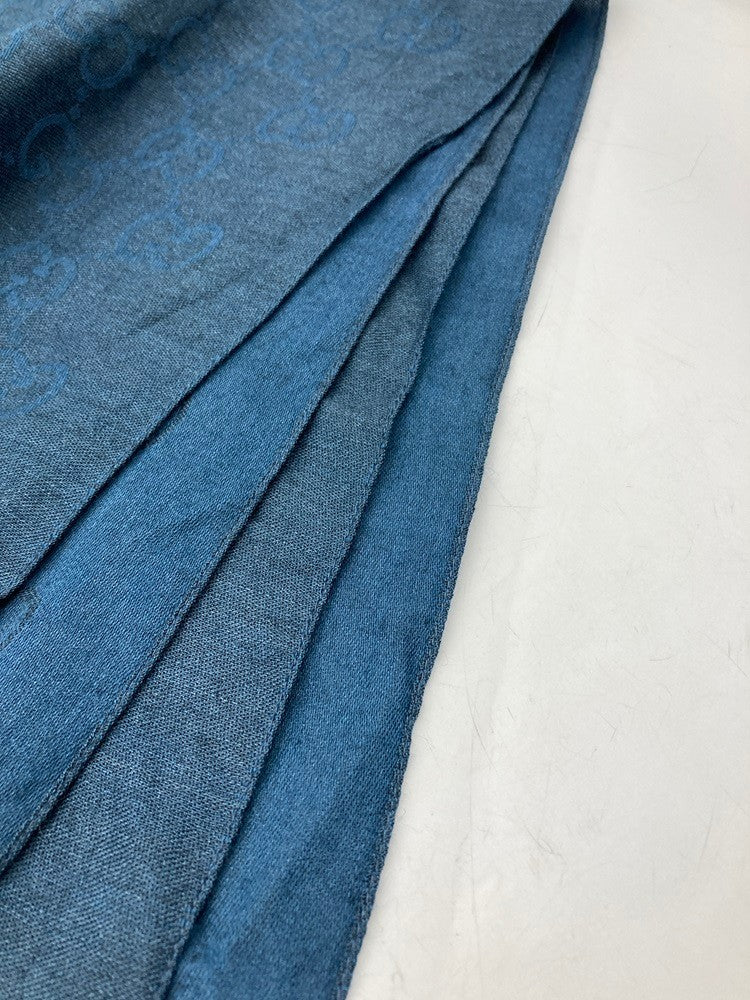 GUCCI グッチ GG柄 シルク混 ストール ネイビー 中古 D4