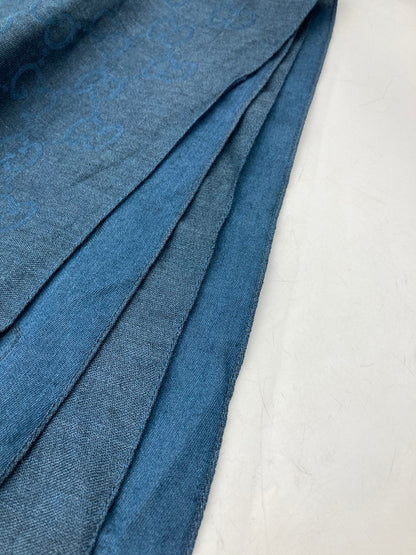 GUCCI グッチ GG柄 シルク混 ストール ネイビー 中古 D4