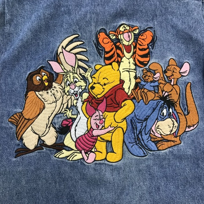 ディズニー くまのプーさん シャツ メンズ 長袖 コットン デニム 刺繍 ヴィンテージ ブルー Sサイズ 中古 T1
