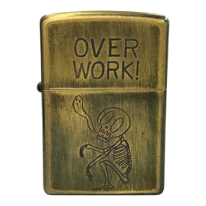 Zippo ジッポー OVER WORK オイルライター スカル ガイコツ 真鍮ユーズド加工 アンティークゴールド USA製 中古 T1