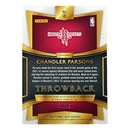 PANINI NBAカード SELECT PRIZM CHANDLER PARSONS HOUSTON ROCKETS /99 #8 中古 IT2