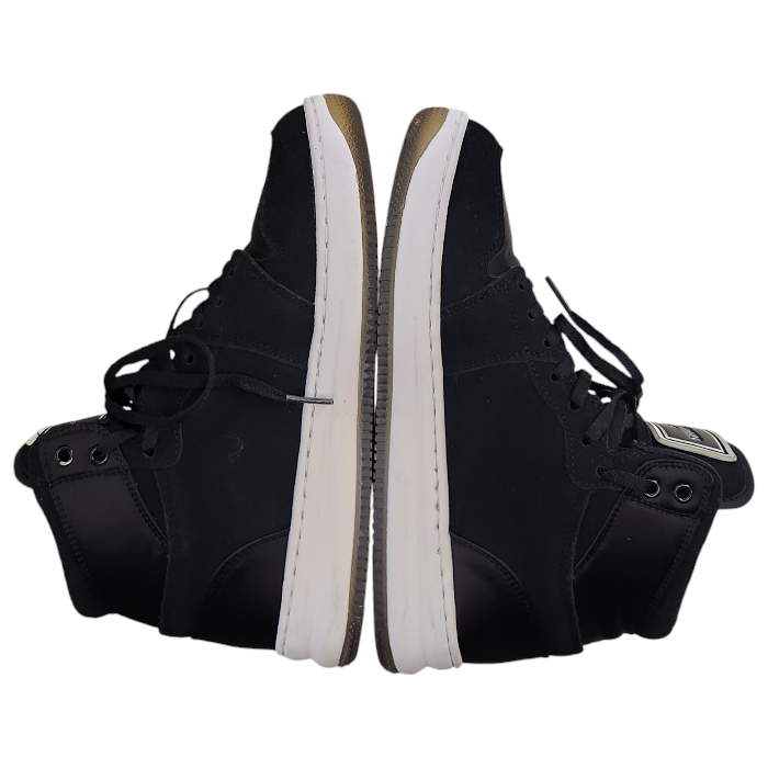 EMPORIO ARMANI スニーカー レディース ハイカット ロゴ スウェード レザー サテン ブラック 約22.5cm X3Z033 XM080 中古 T1