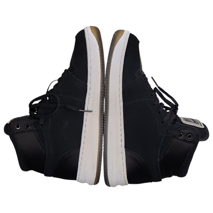 EMPORIO ARMANI スニーカー レディース ハイカット ロゴ スウェード レザー サテン ブラック 約22.5cm X3Z033 XM080 中古 T1