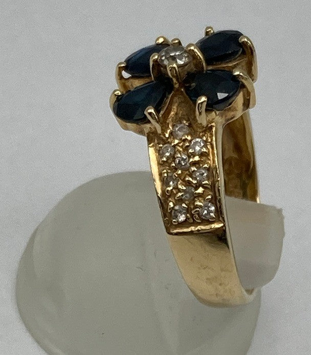 K18 サファイア1.50ct ダイヤ0.23ct クローバー リング 11号 中古 D4