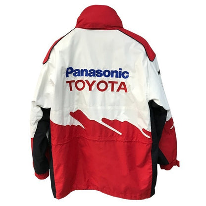Panasonic TOYOTA Racing F1 ジャケット メンズ ナイロン 中綿インナー付き フード収納 ジップアップ 刺繍 レッド/ホワイト Mサイズ 中古 T1