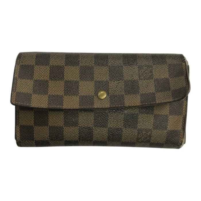 LOUIS VUITTON ルイヴィトン ダミエ ポルトトレゾールインターナショナル 長財布 ユニセックス 三つ折り 小銭入れあり ホック ブラウン N61215 中古 T1
