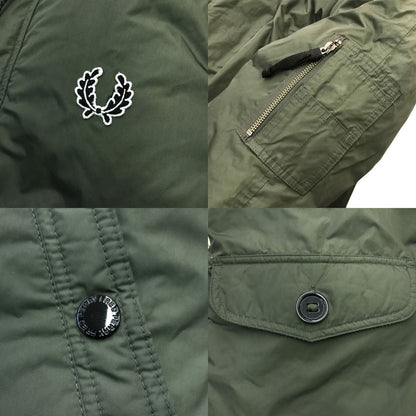 FRED PERRY フレッドペリー ダウンジャケット メンズ ミリタリー コート N-3B フード ファー Mサイズ カーキグリーン J4237 中古 T1
