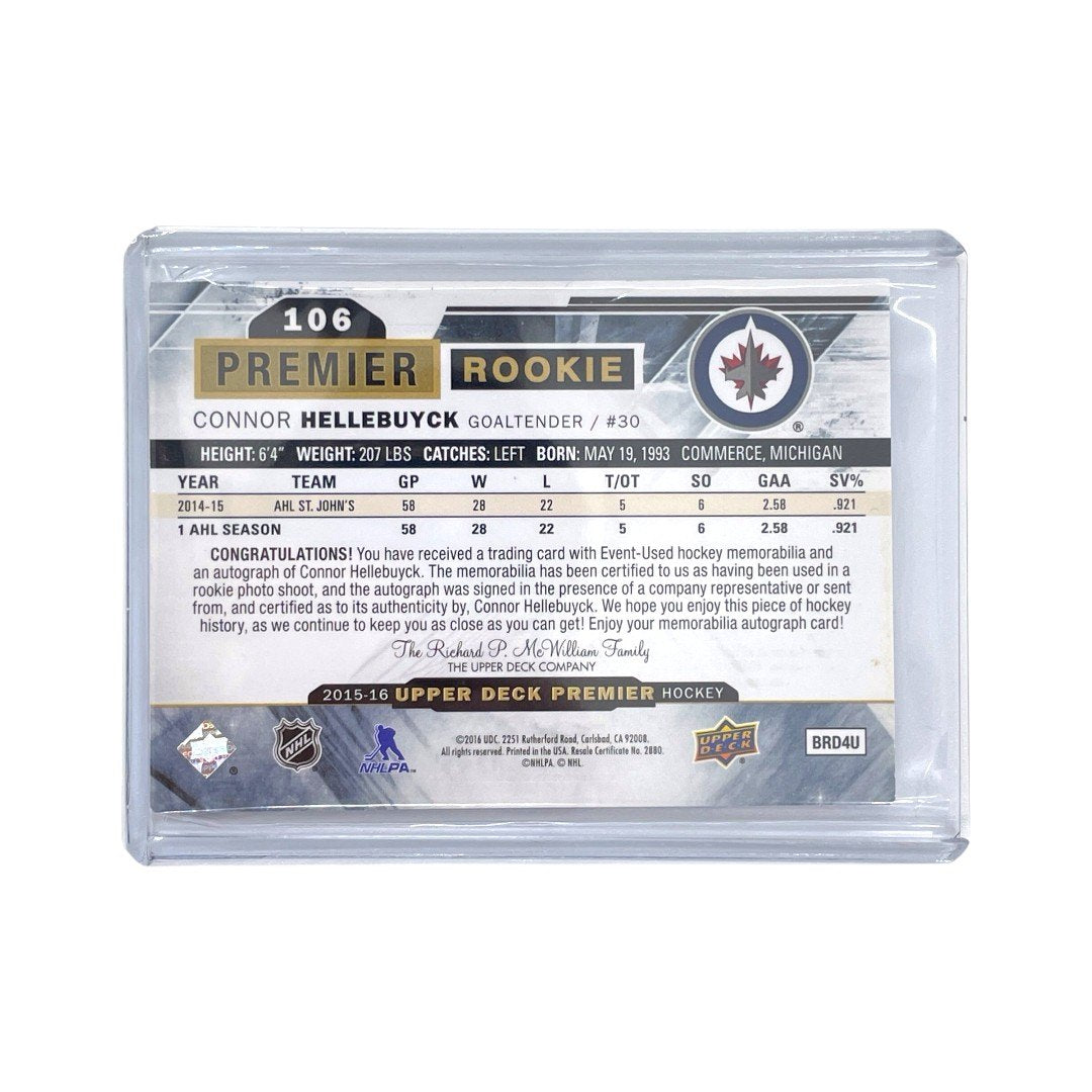 UPPER DECK NHLカード PREMIER CONNOR HELLEBUYCK WINNIPEG JETS 363/375 #106 中古 IT1