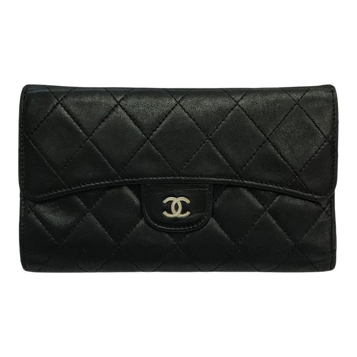 CHANEL シャネル マトラッセ 長財布 レディース 三つ折り ラムスキン ココマーク キルティング ダイヤモンドステッチ ブラック 中古 T1