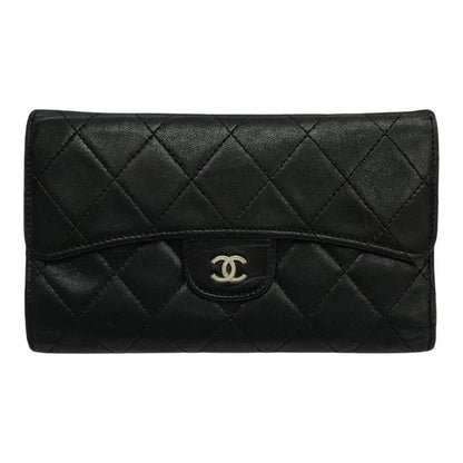 CHANEL シャネル マトラッセ 長財布 レディース 三つ折り ラムスキン ココマーク キルティング ダイヤモンドステッチ ブラック 中古 T1