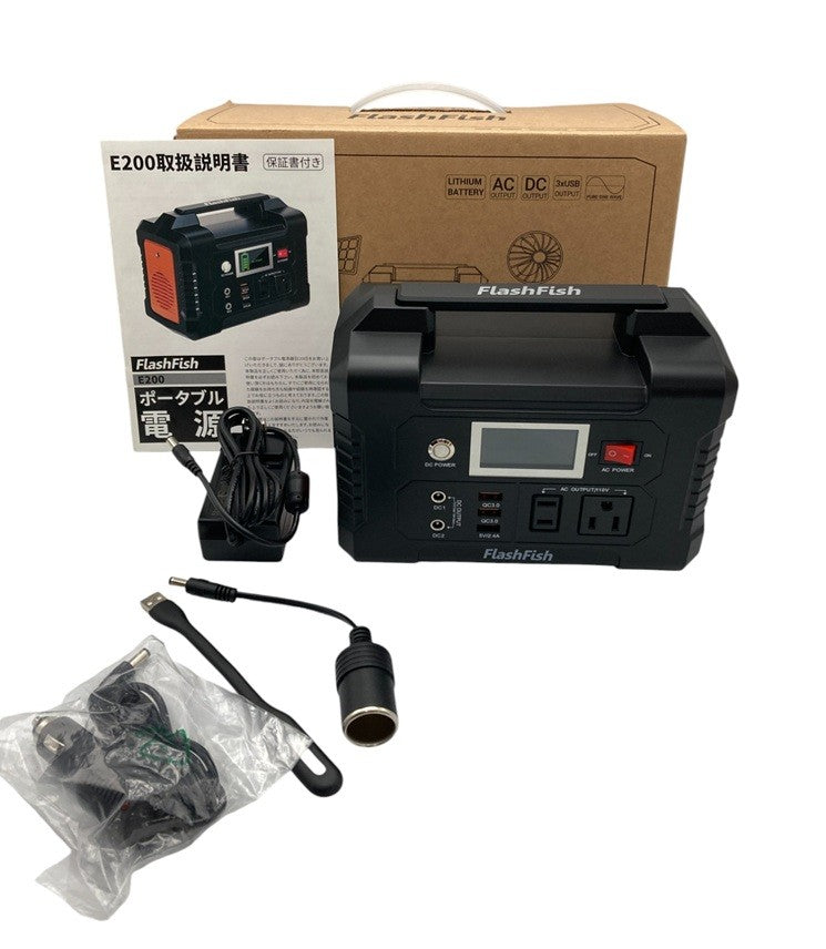FlashFish ポータブル電源 小型発電機 E200 40800mAh/151wh  AC(200W 瞬間最大250W) DC(120W) 中古 D4