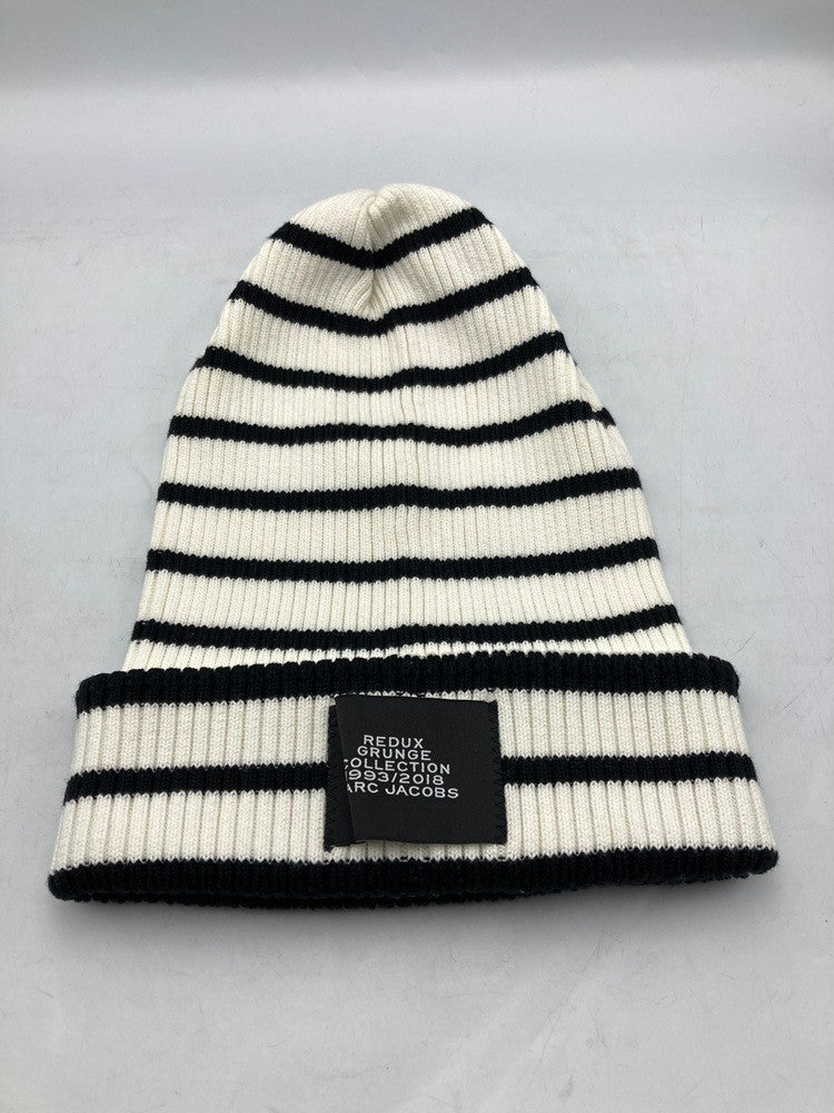 マークジェイコブス REDUX GRUNGE COLLECTION グランジコレクション ストライプ ニット帽 ホワイト×ブラック 中古 D4