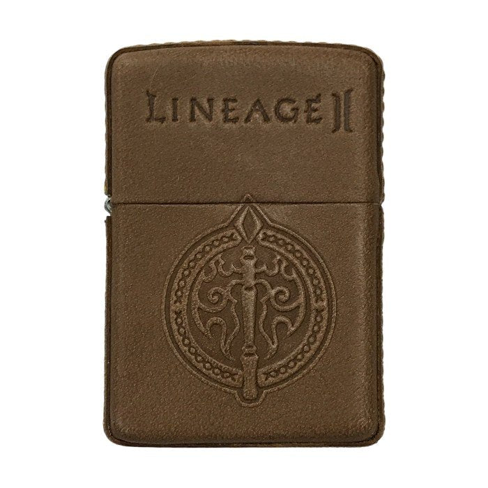 リネージュII × ZIPPO 3周年記念 種族シリーズ ドワーフ オイルライター LINEAGE 限定100個 シリアルナンバー 革巻き 型押し レザー ブラウン 中古 T1