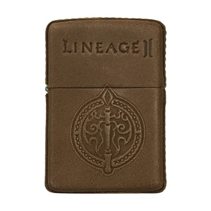 リネージュII × ZIPPO 3周年記念 種族シリーズ ドワーフ オイルライター LINEAGE 限定100個 シリアルナンバー 革巻き 型押し レザー ブラウン 中古 T1