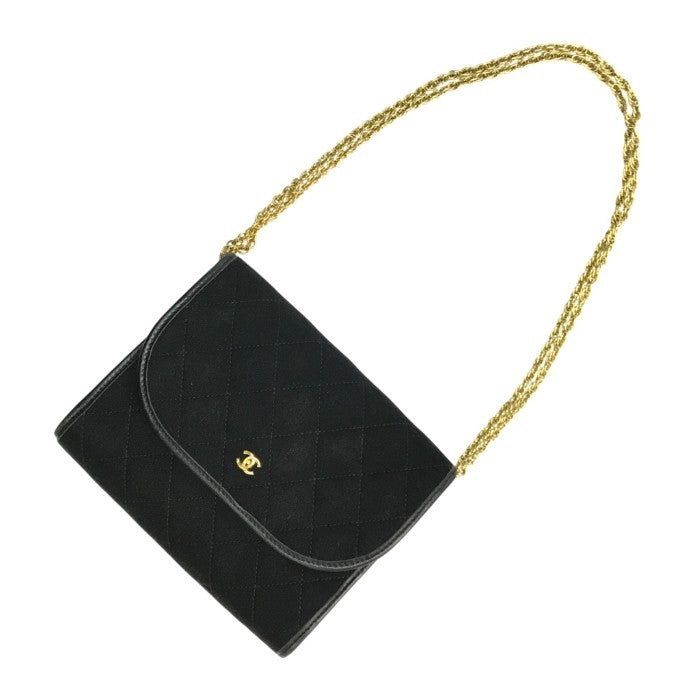 CHANEL シャネル ショルダーバッグ レディース コットンジャージ マトラッセ チェーンショルダー ココマーク ヴィンテージ ブラック 中古 T1